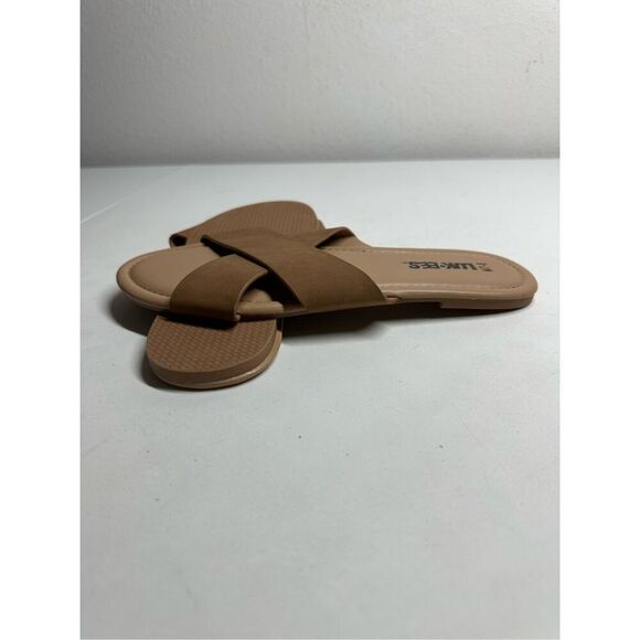 NWOT Luk Ees Women's Sandals Criss Cross Slides Faux Leather Tan Size M (7-8) - Picture 6 of 7